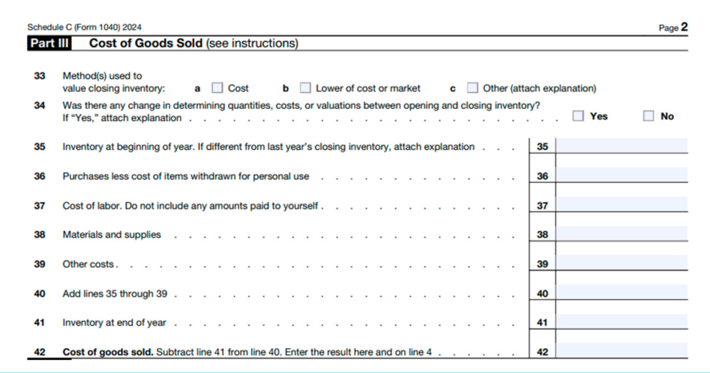 cost of goods sold instructions for form 1040