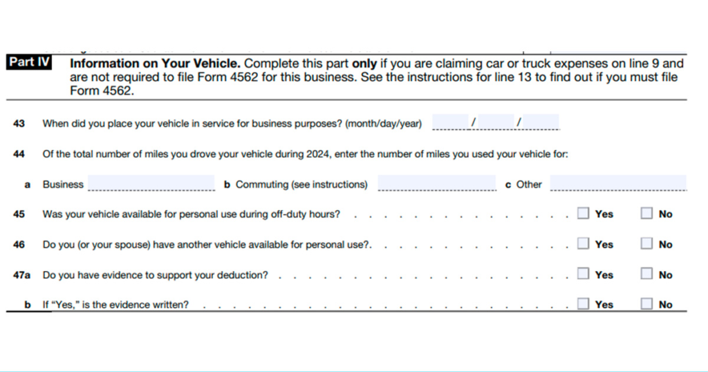 Form 1040 showing the instructions to be filled out regarding the information of the owner's vehicle