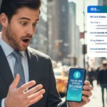 Man surprised by large tax refund shown on his phone.