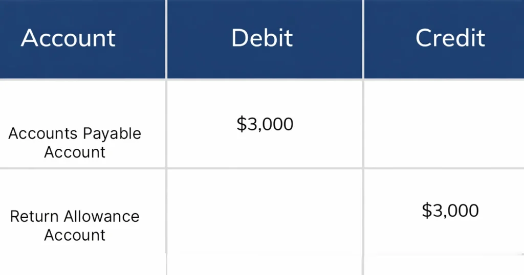 Accounting table showing debit and credit entries